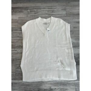 LOFT Sweater Vest Oversized Pullover Sleeveless Tunic Size XL White Ivory Knit